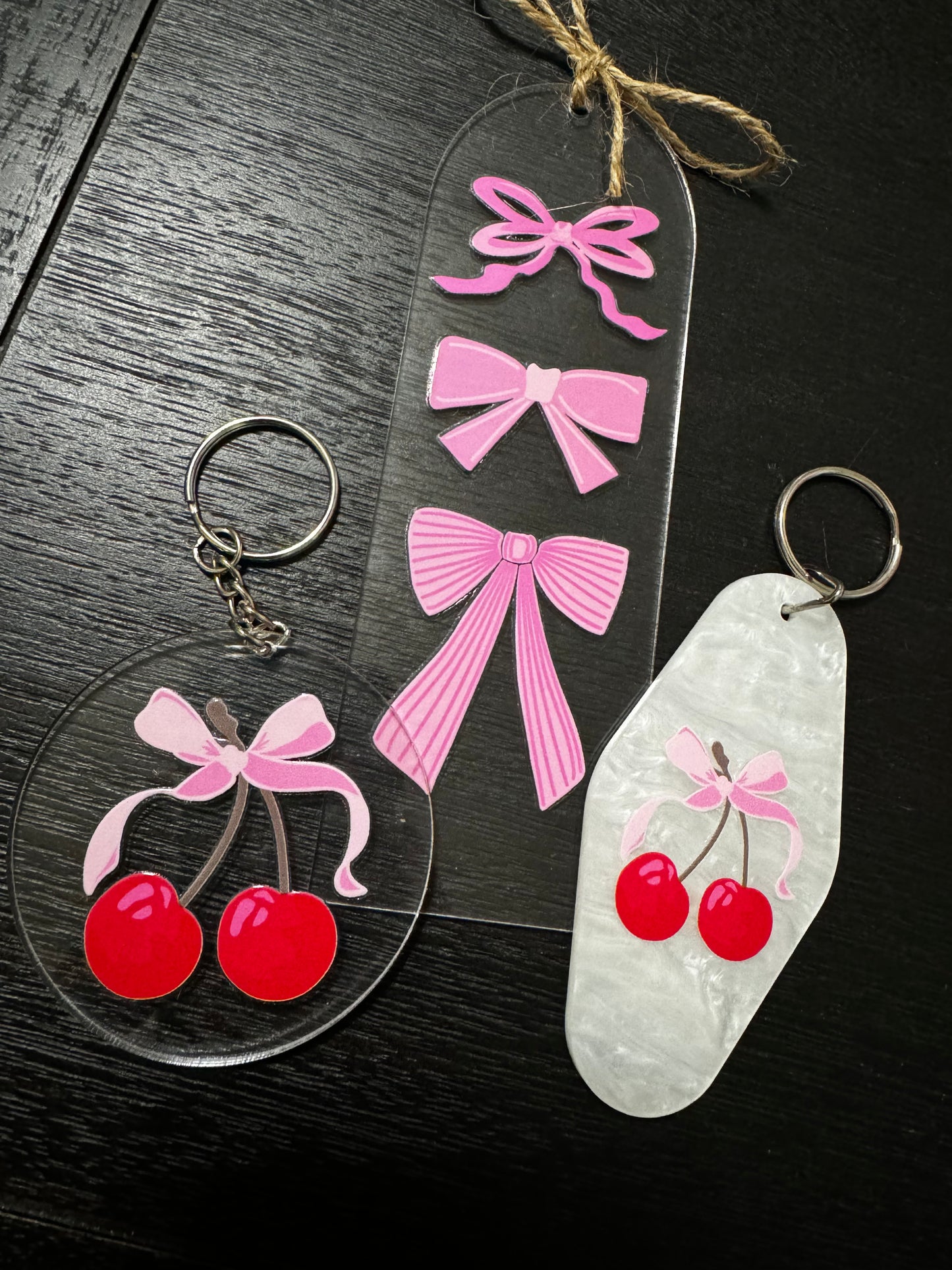 Bows & Cherries Keychains & Bookmark Set