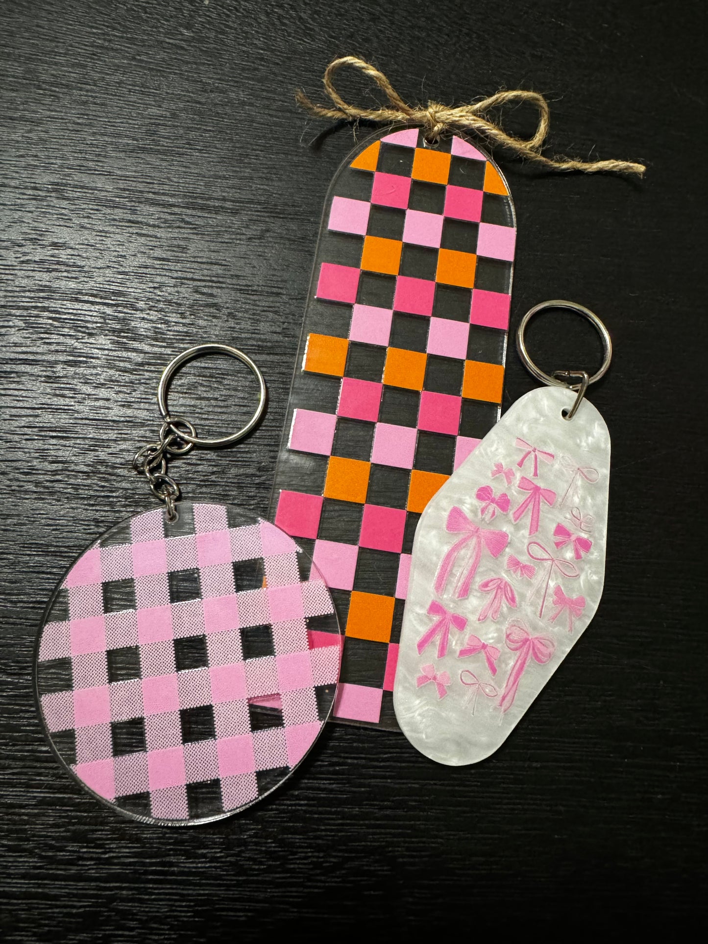 Pink Checkered Keychains & Bookmark Set