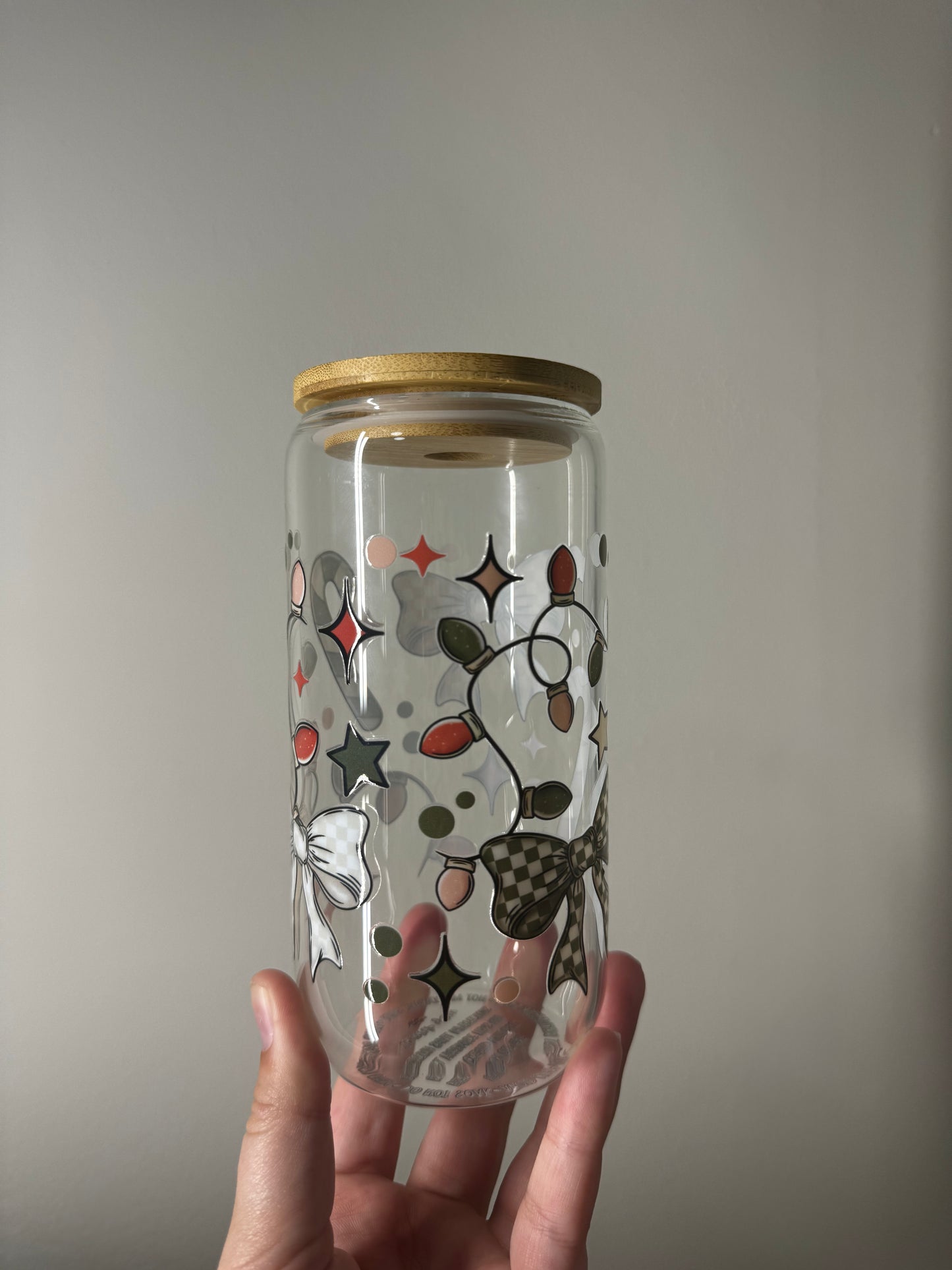 Checkered Bows & Lights 16oz Glass Cup