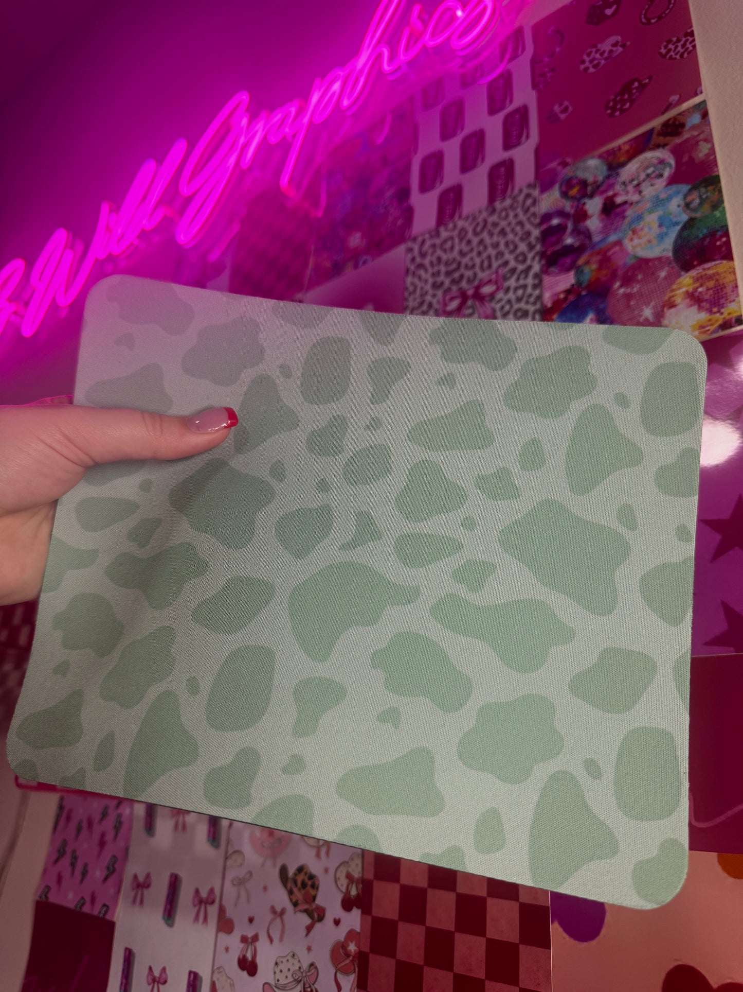 Teal Cow Print Mouse Pad