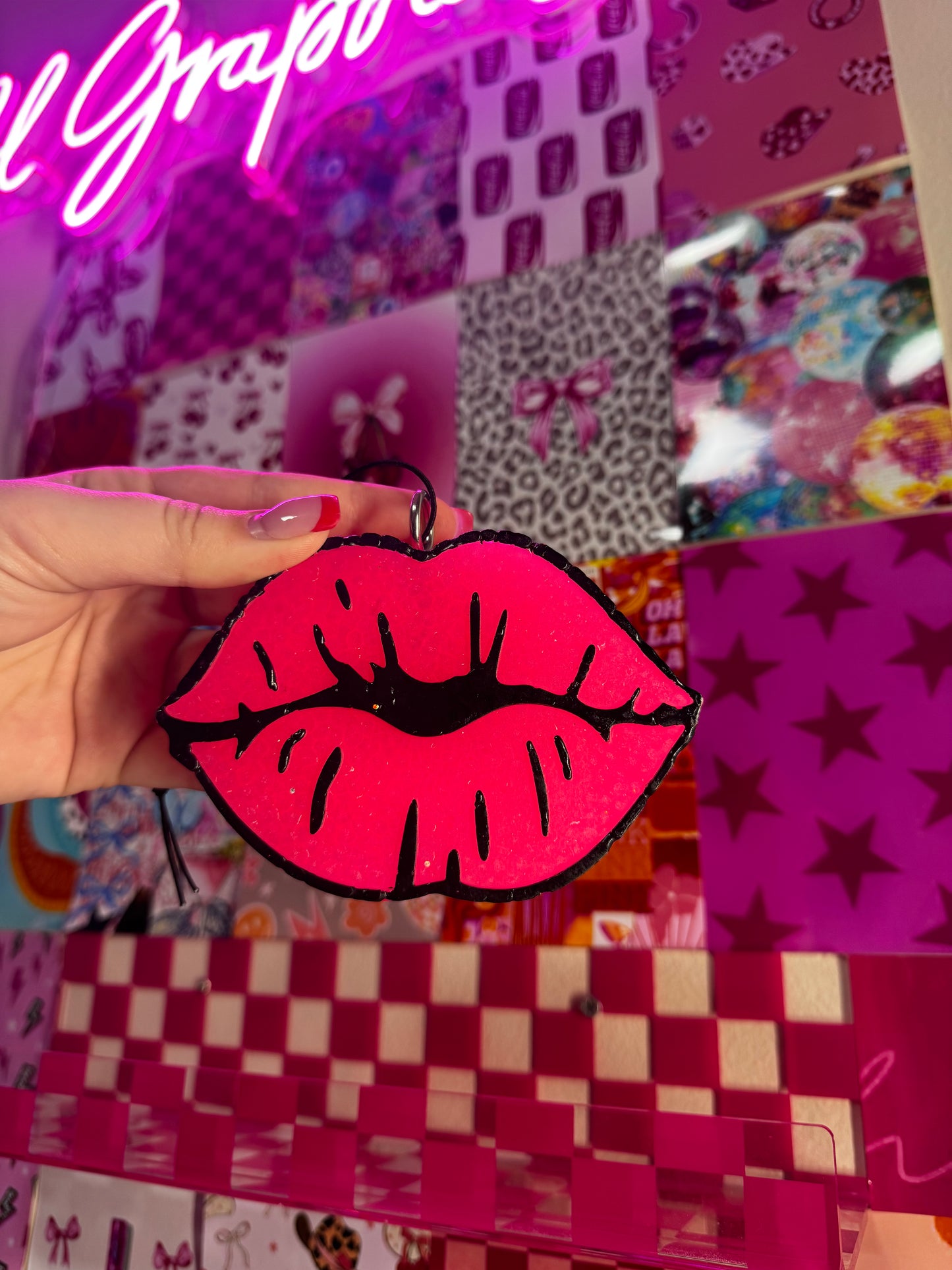 Hot Pink & Black Lips Car Freshie