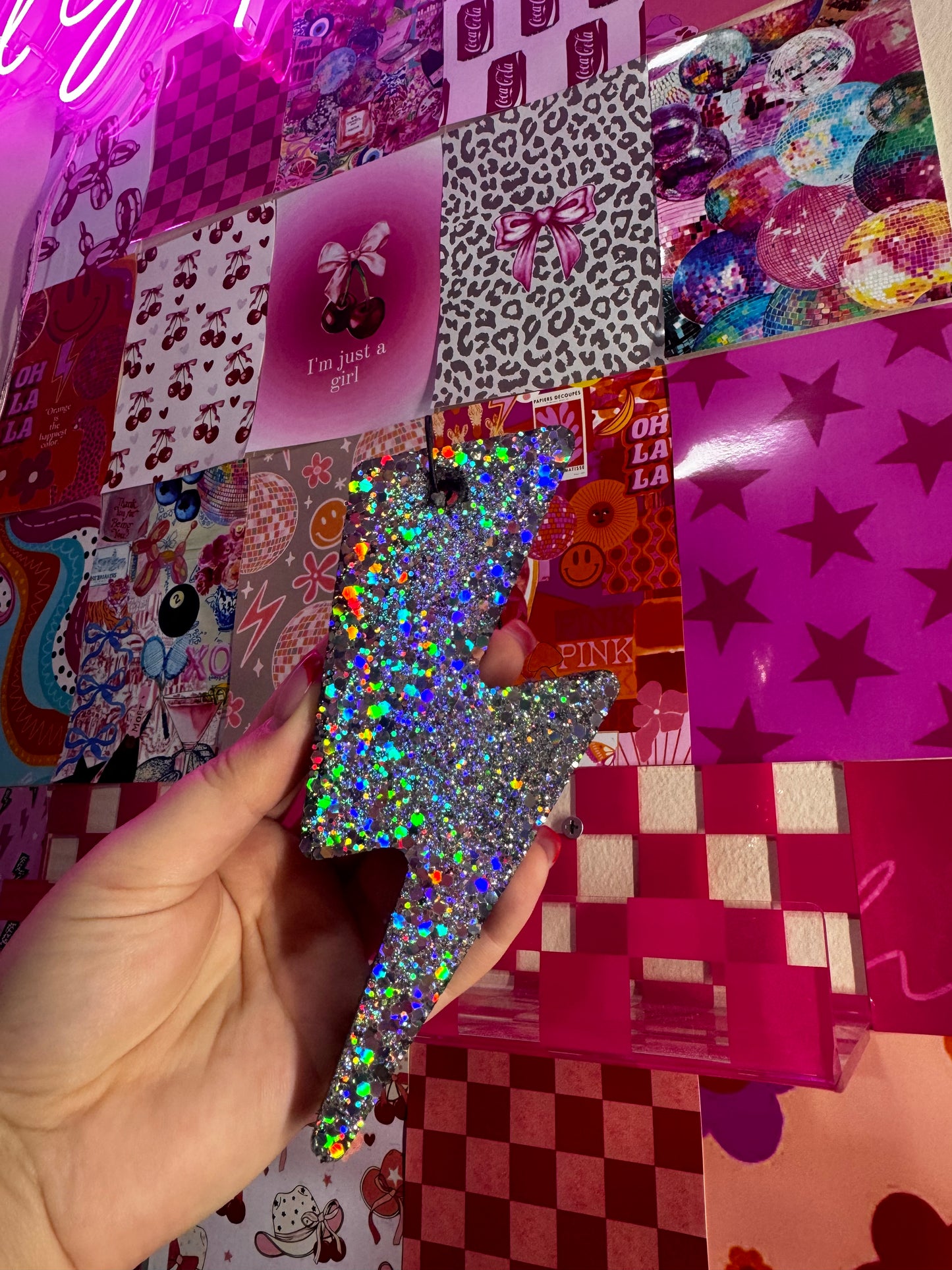 Black Glitter Lightening Bolt Car Freshie