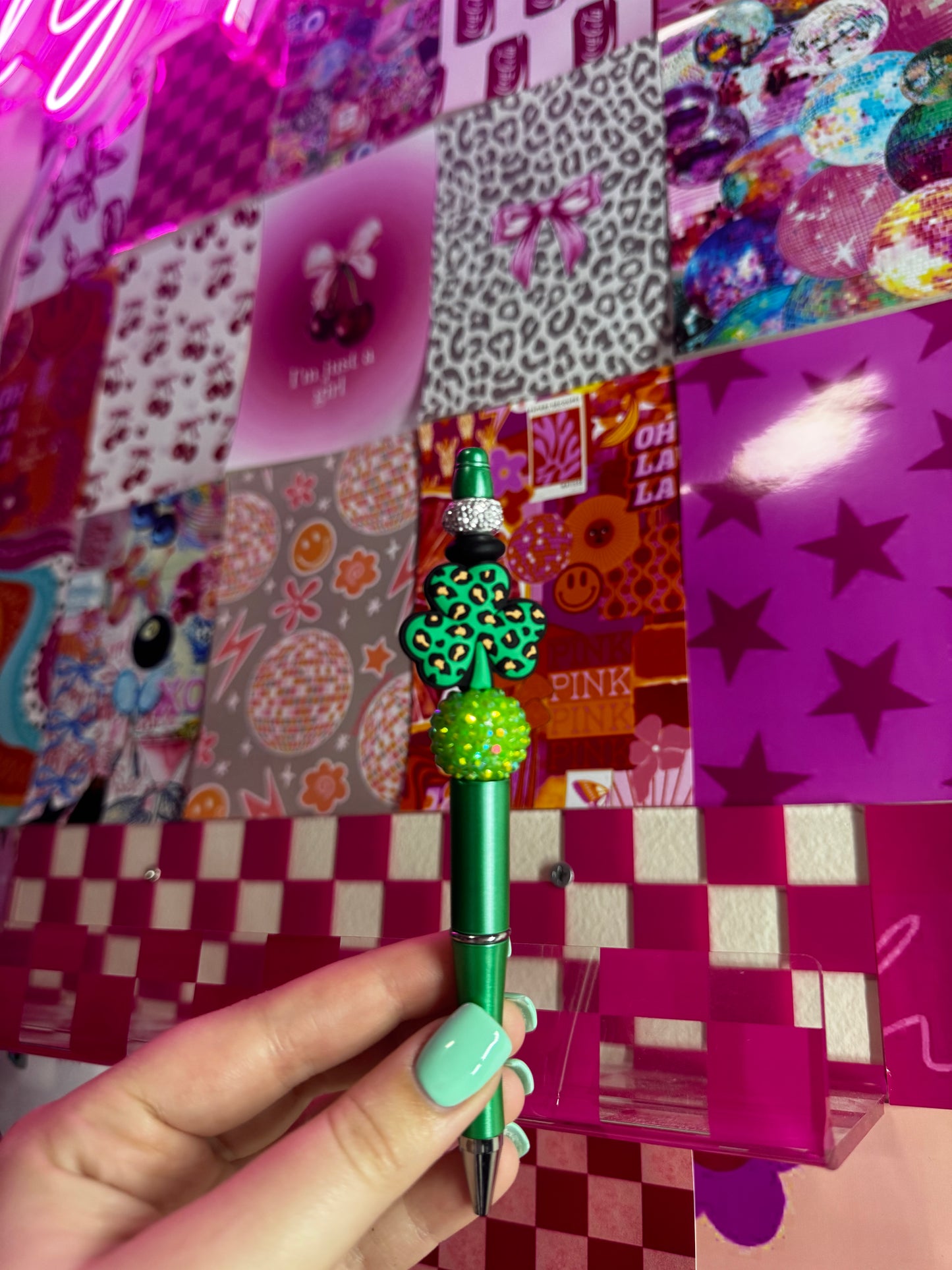 Cheetah Clover Beaded Pen