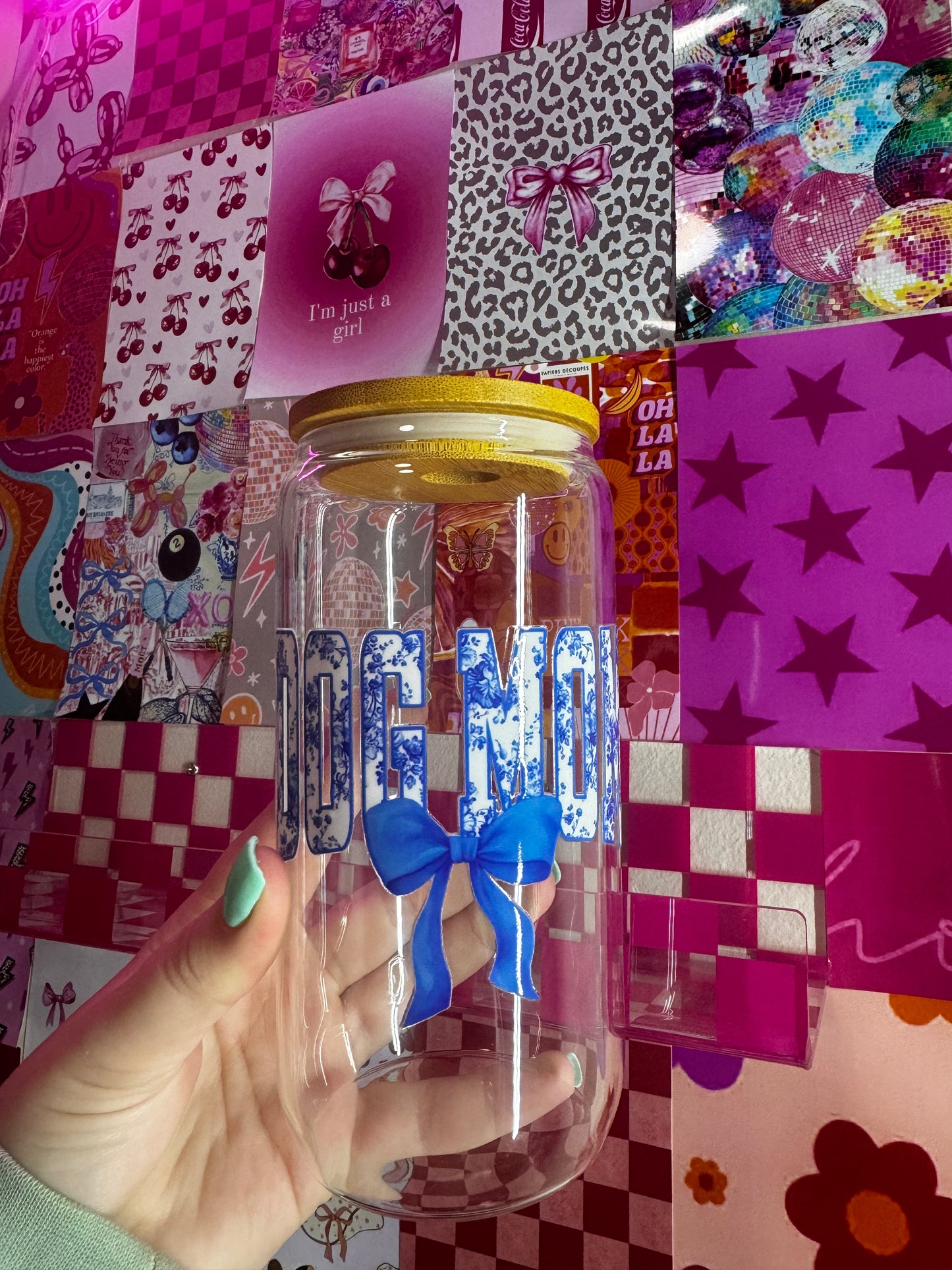 Dog Mom Coquette 16oz Glass Cup