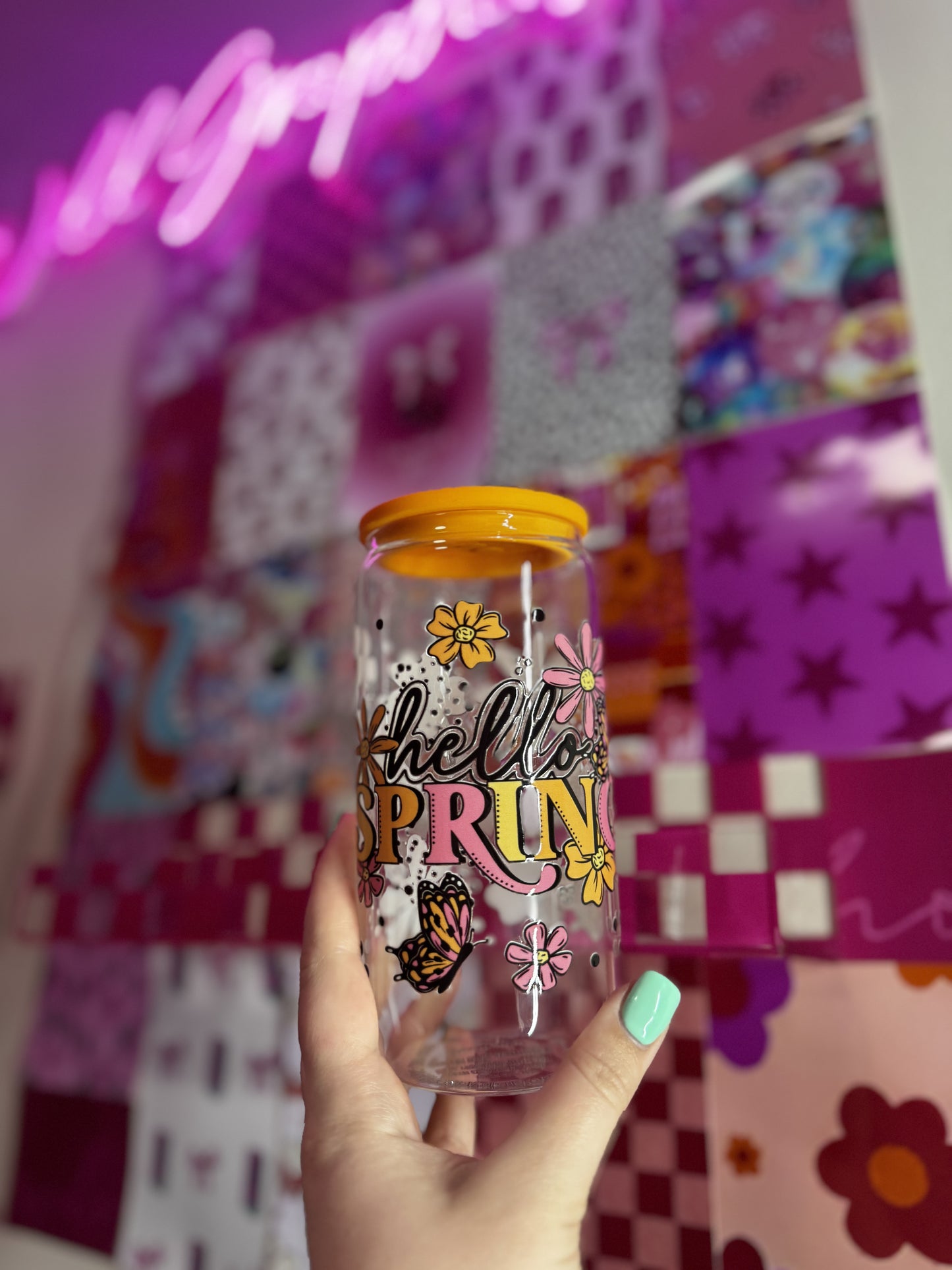 Hello Spring 16oz Glass Cup