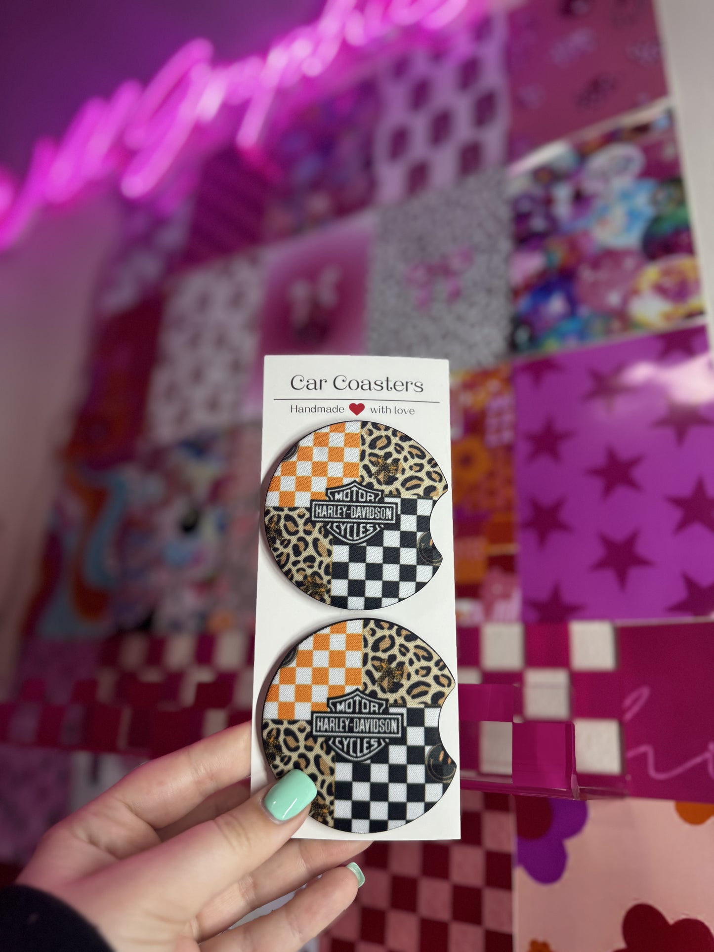 HD Checkered & Cheetah Car Coasters