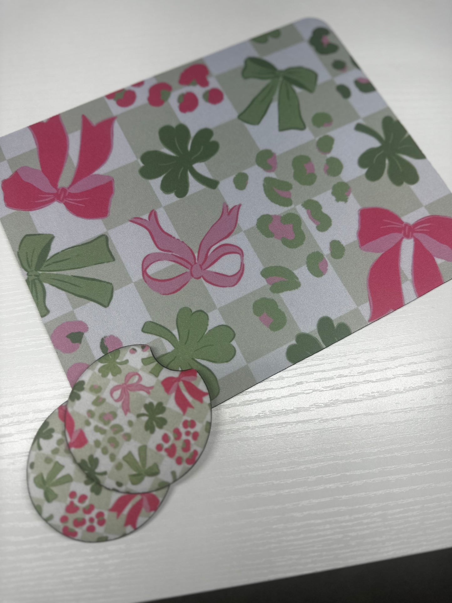 St Patrick Day Bows Car Coaster & Mouse Pad Bundle