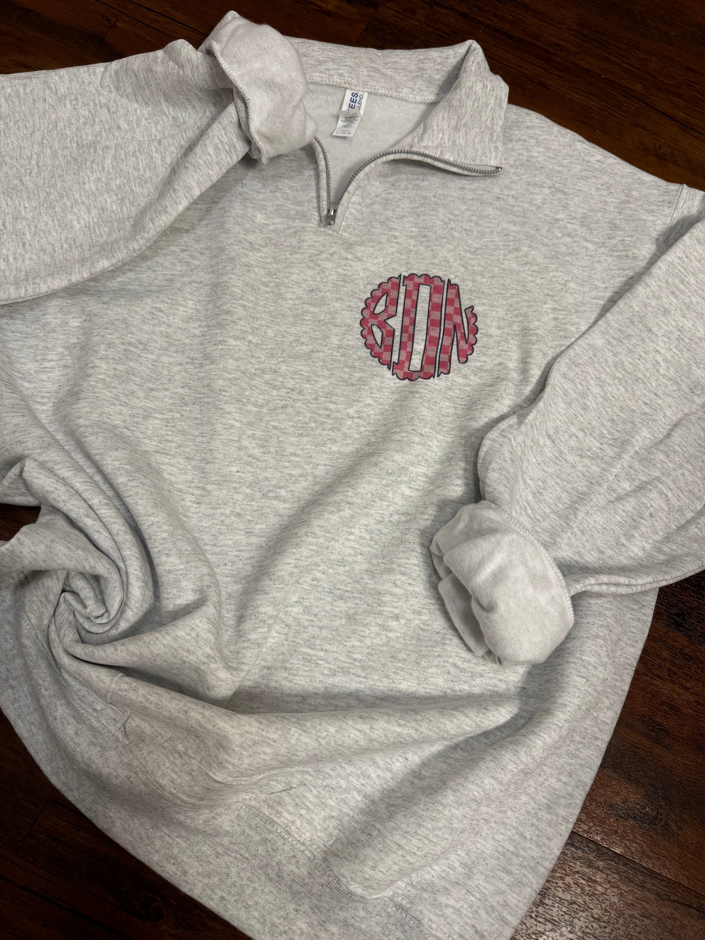 Pink Checkered Personalized Monogram Quarter Zip