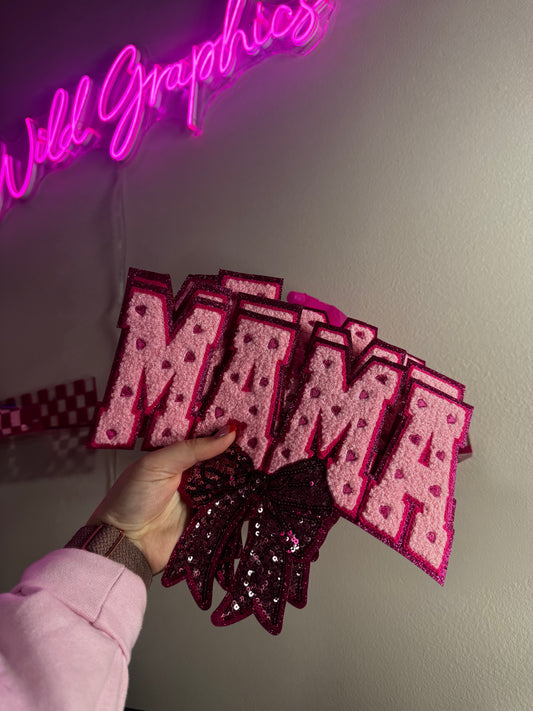 Mama Bow Sequin Chenille Patch Crewneck