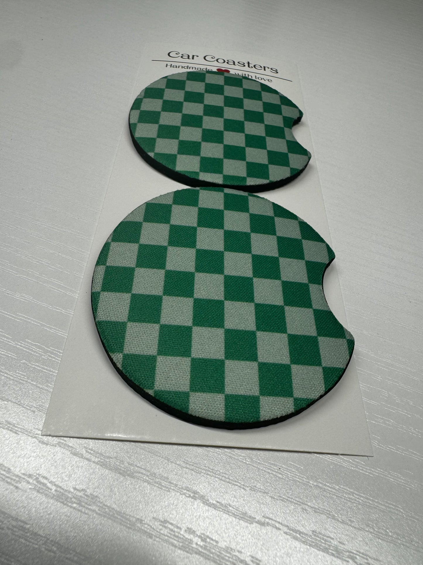 Green Checkered Car Coasters