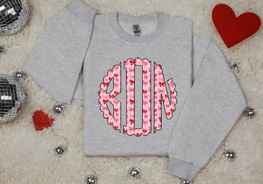 Red & Pink Bows Personalized Monogram Crewneck